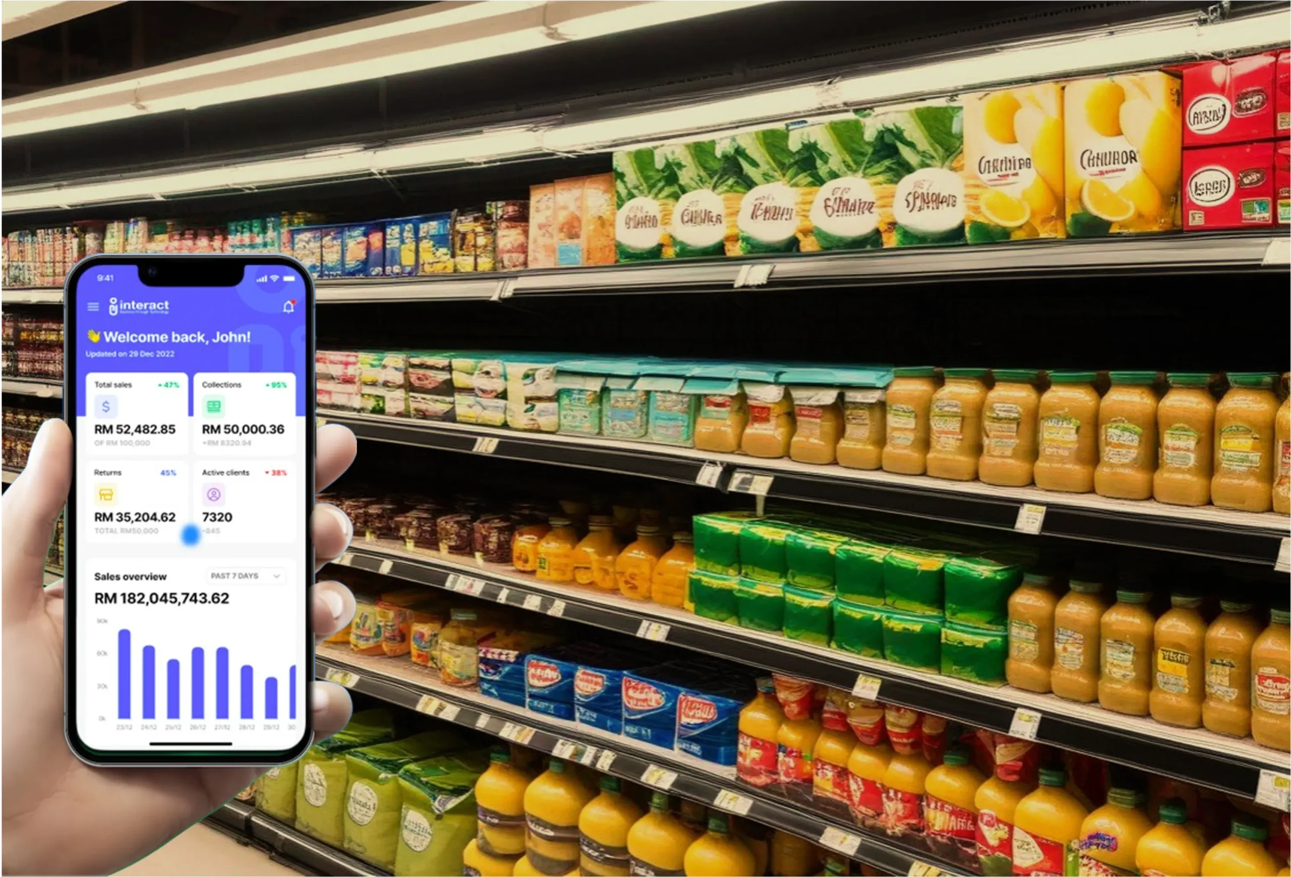 FMCG sales representative using a mobile app during a retail store visit