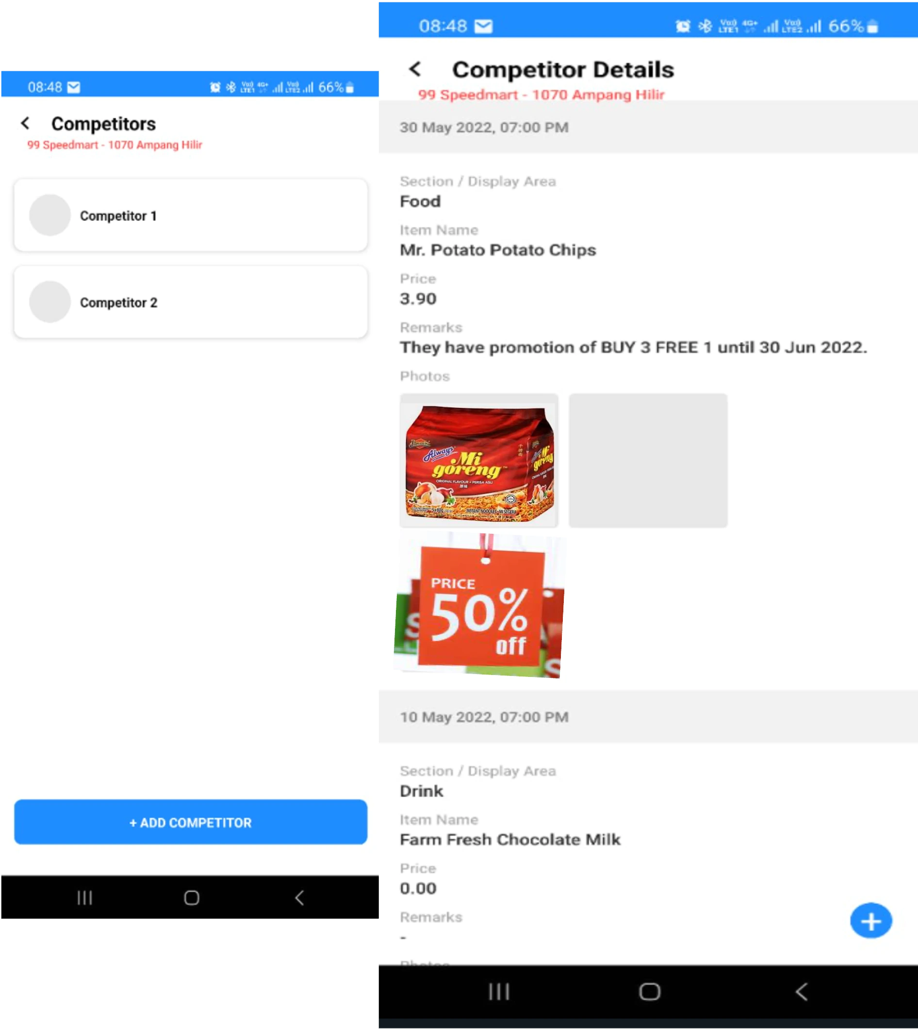 Field sales representative capturing competitor product information in a retail store