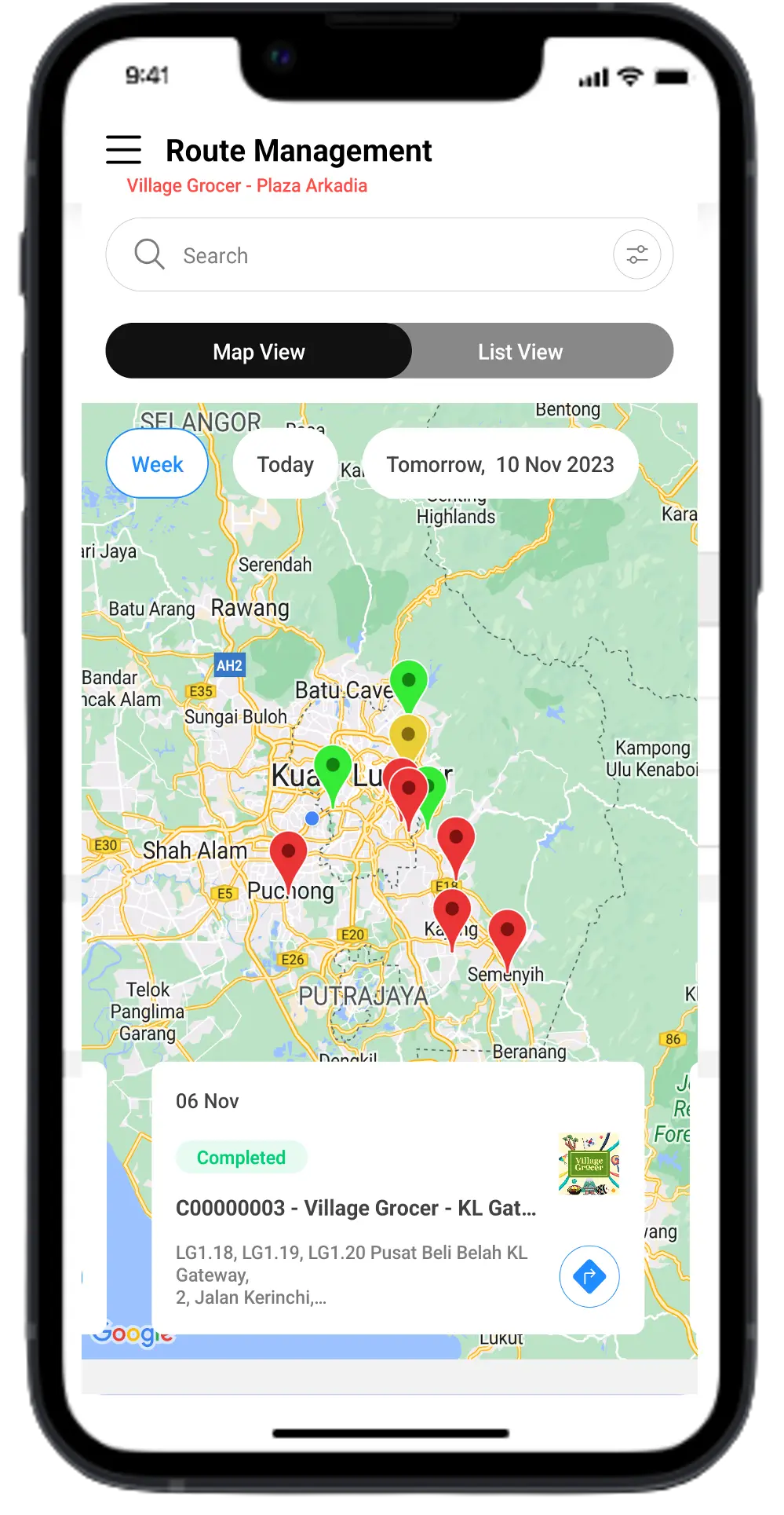 Field sales representative scheduling retail outlet visits using a mobile sales app
