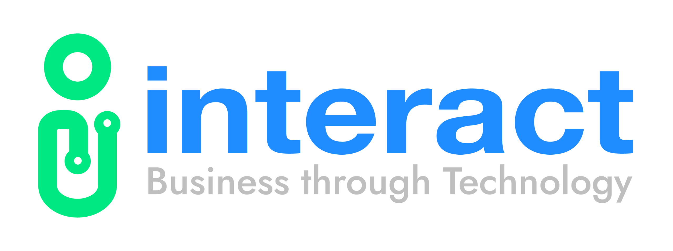 Interact logo in blue and green with the tagline “Business through Technology.”