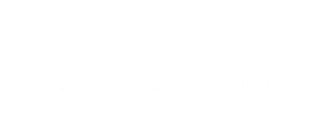 Interact logo in white with the tagline “Business through Technology.”