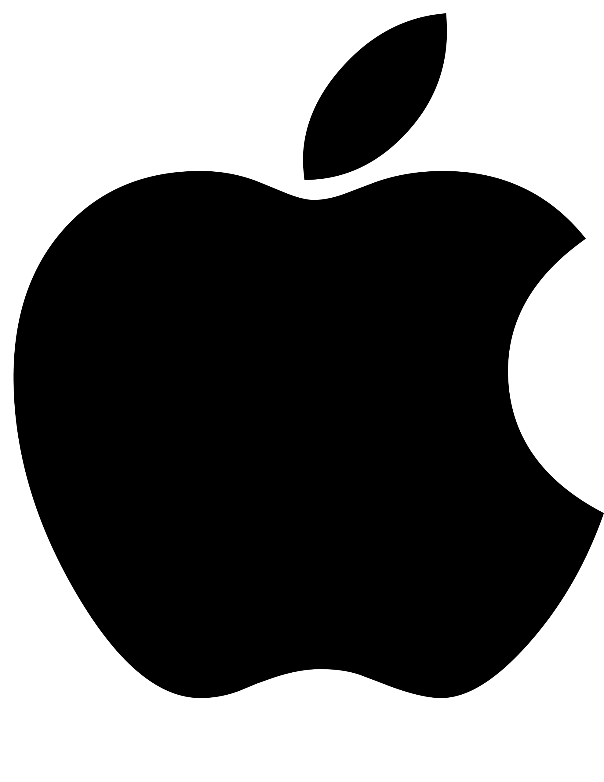 Apple logo shown as a black apple silhouette with a leaf.