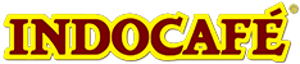 Indocafé logo with yellow text outlined in red and black.