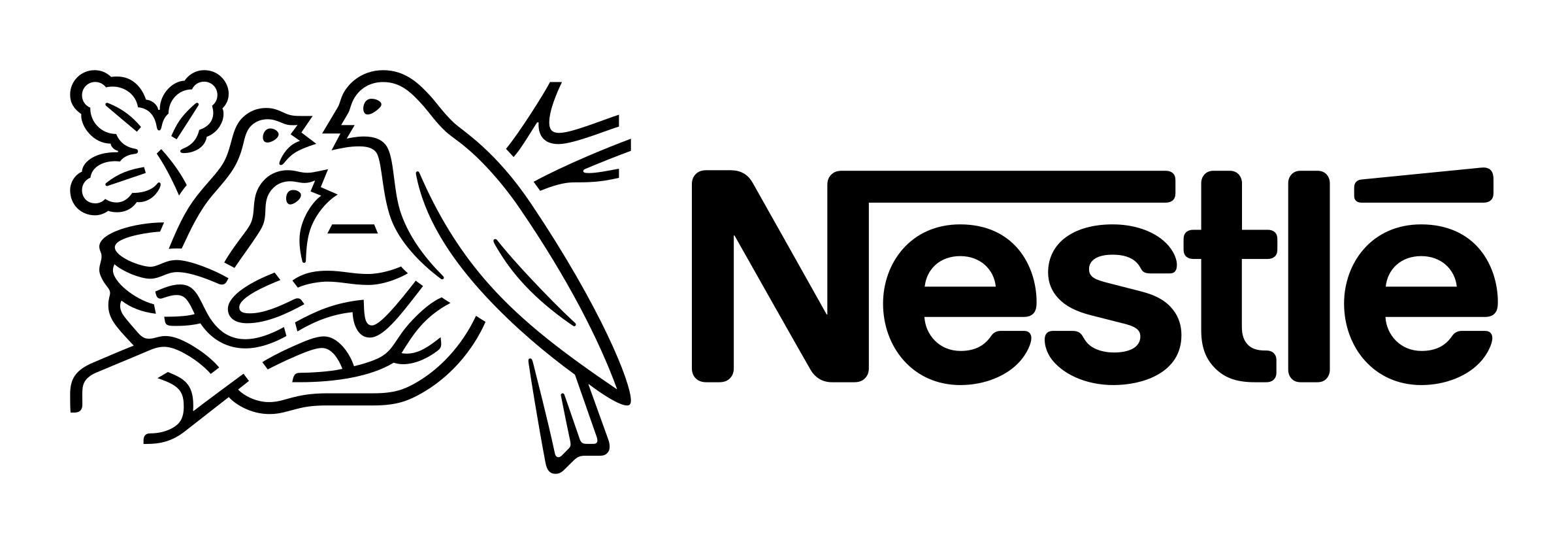 Black and white Nestlé logo with the bird nest emblem and Nestlé wordmark.