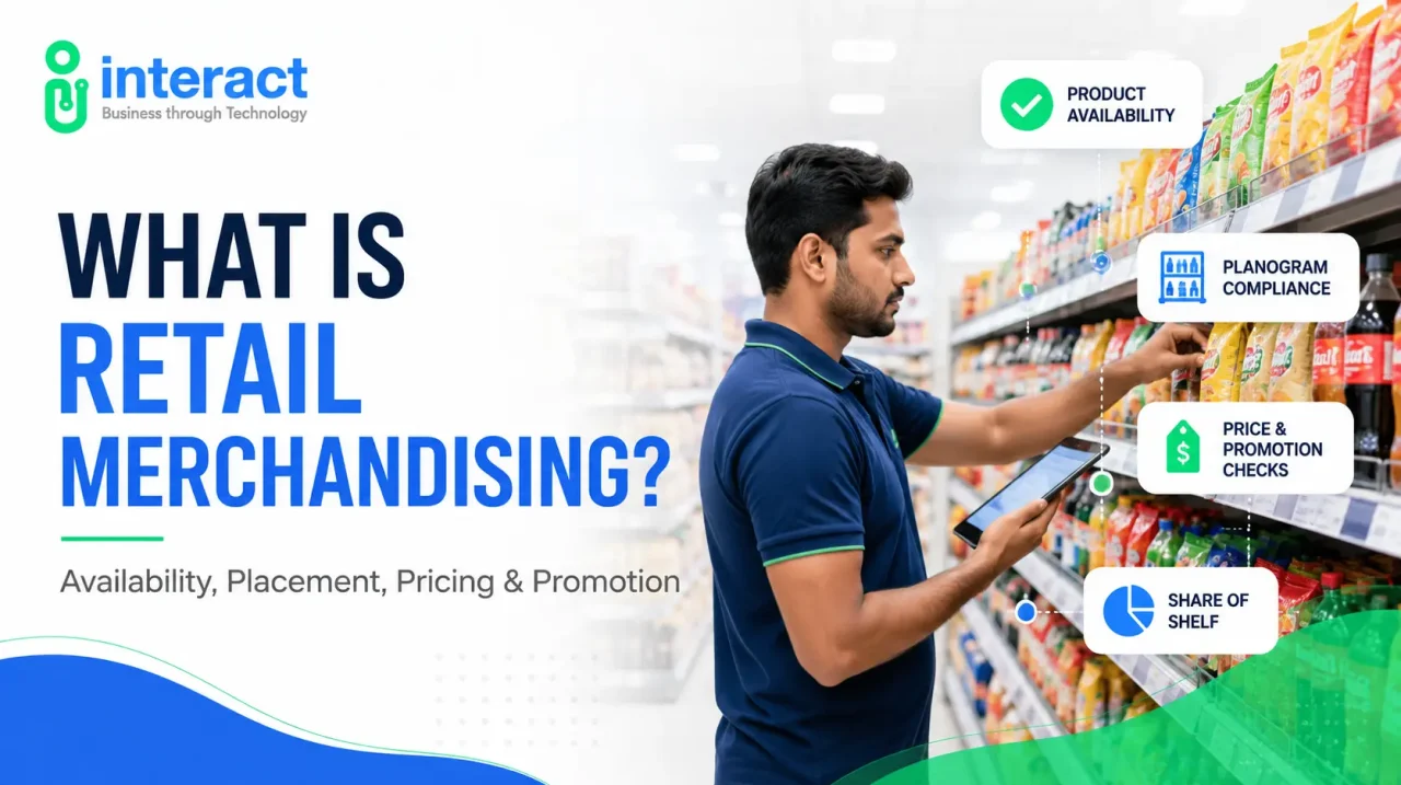 Retail merchandiser checking product availability, planogram compliance, pricing and promotions on a store shelf